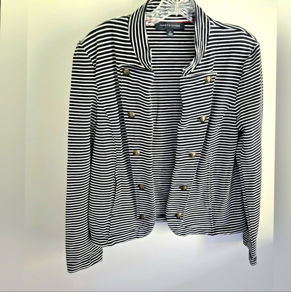 Tommy Hilfiger Navy and White Striped Jacket